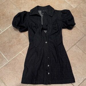 C/MEO Collective Black Puff Sleeve Mini Dress black denim